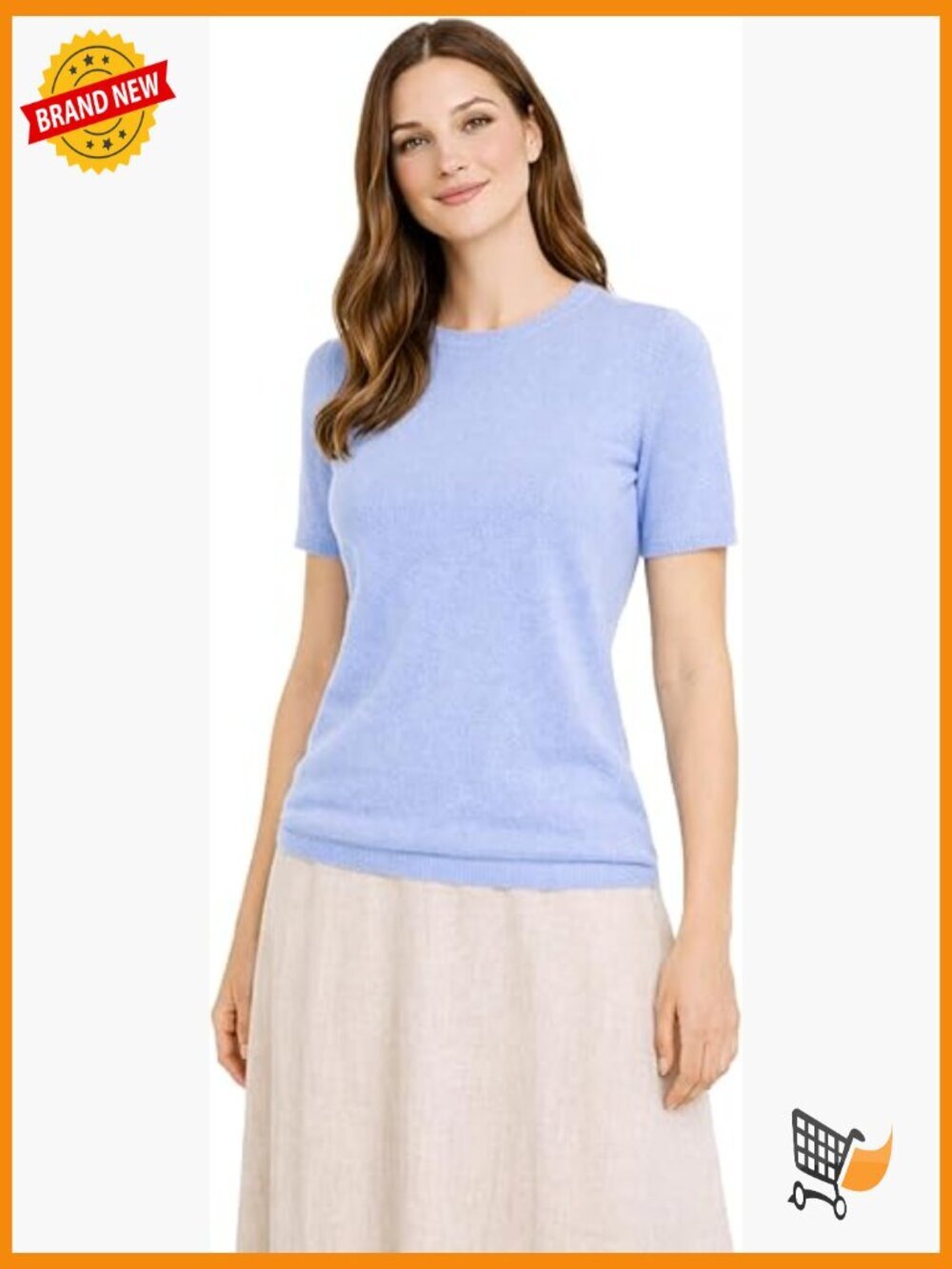 100% Pure Cashmere Short Sleeve Crewneck Sweater Classic Pullover Lightweight